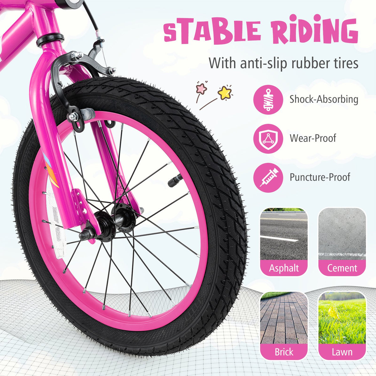 Patented 16 Inch LED Lighted Kids Bike with Training Wheels and Headlight for Ages 4-7 Years-16 inches view 6