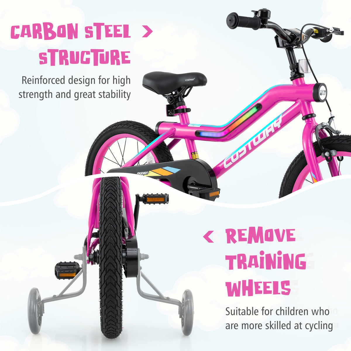 Patented 16 Inch LED Lighted Kids Bike with Training Wheels and Headlight for Ages 4-7 Years-16 inches view 7