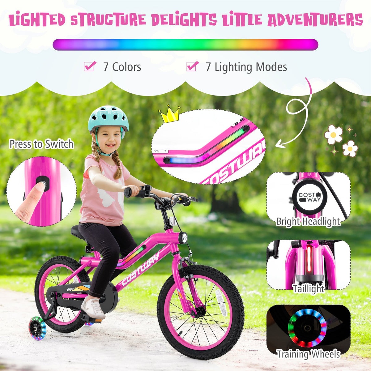 Patented 16 Inch LED Lighted Kids Bike with Training Wheels and Headlight for Ages 4-7 Years-16 inches view 8