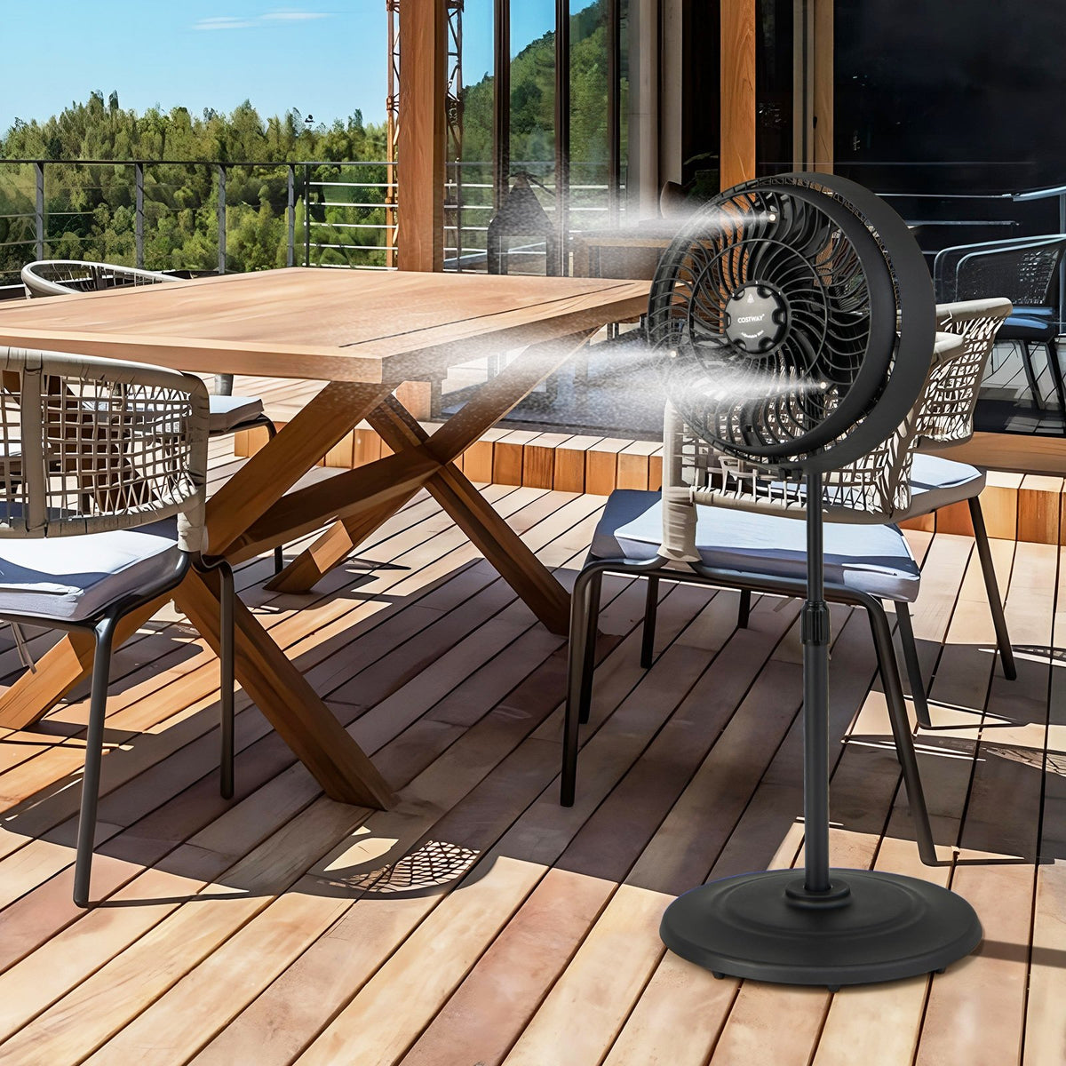 16 Inch Outdoor Misting Fan Oscillating Pedestal Fan with 3 Mist Levels-Black view 2