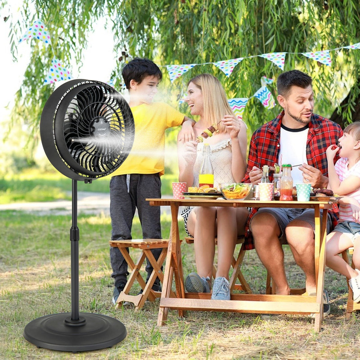 16 Inch Outdoor Misting Fan Oscillating Pedestal Fan with 3 Mist Levels-Black view 3