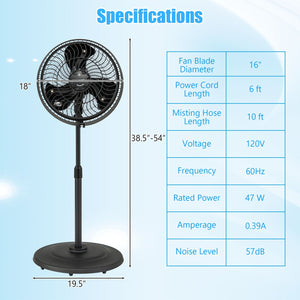 16 Inch Outdoor Misting Fan Oscillating Pedestal Fan with 3 Mist Levels-Black view 5