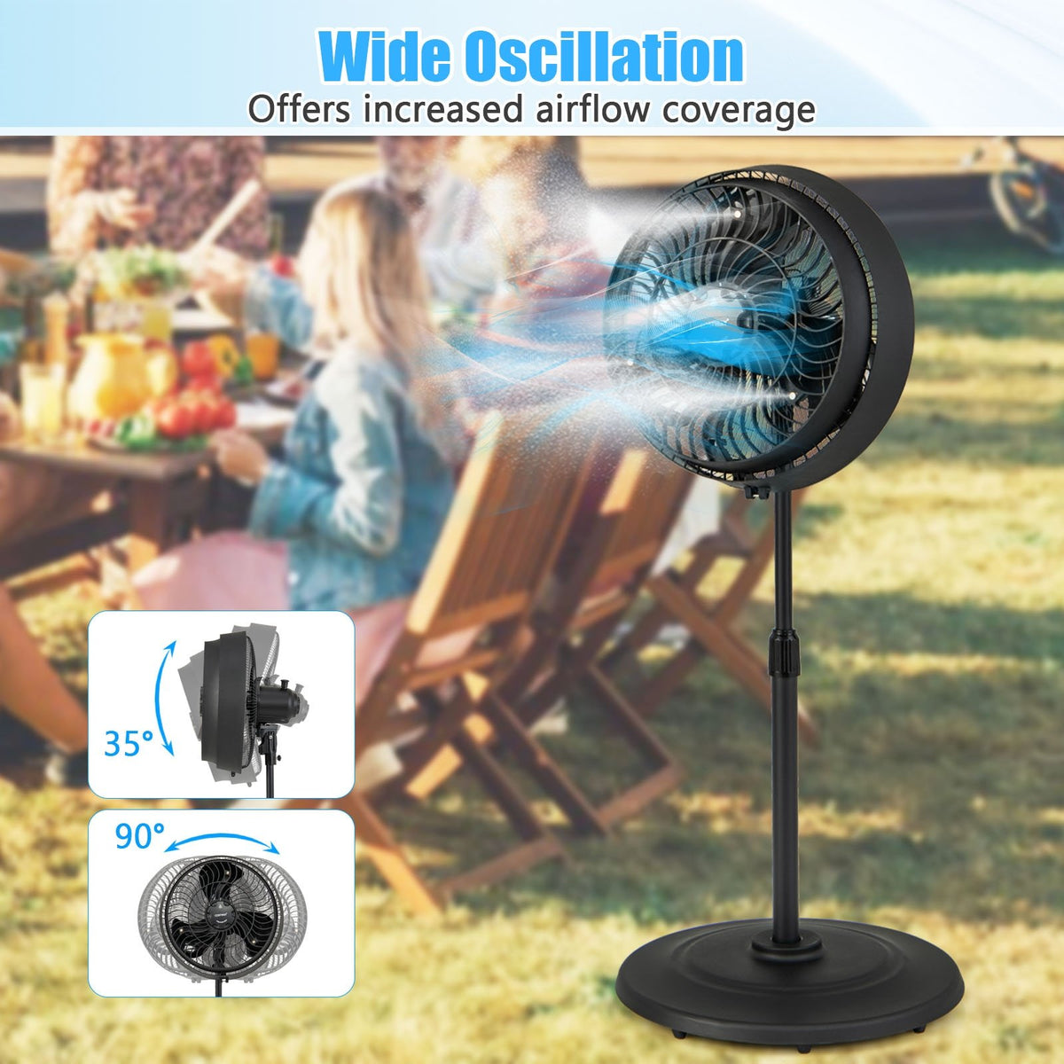 16 Inch Outdoor Misting Fan Oscillating Pedestal Fan with 3 Mist Levels-Black view 7