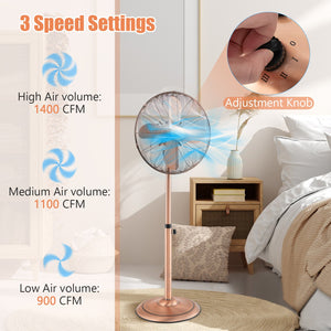 16 Inch Pedestal Standing Fan Oscillating Pedestal Fan with 3 Speeds and Adjustable Height-Copper view 6