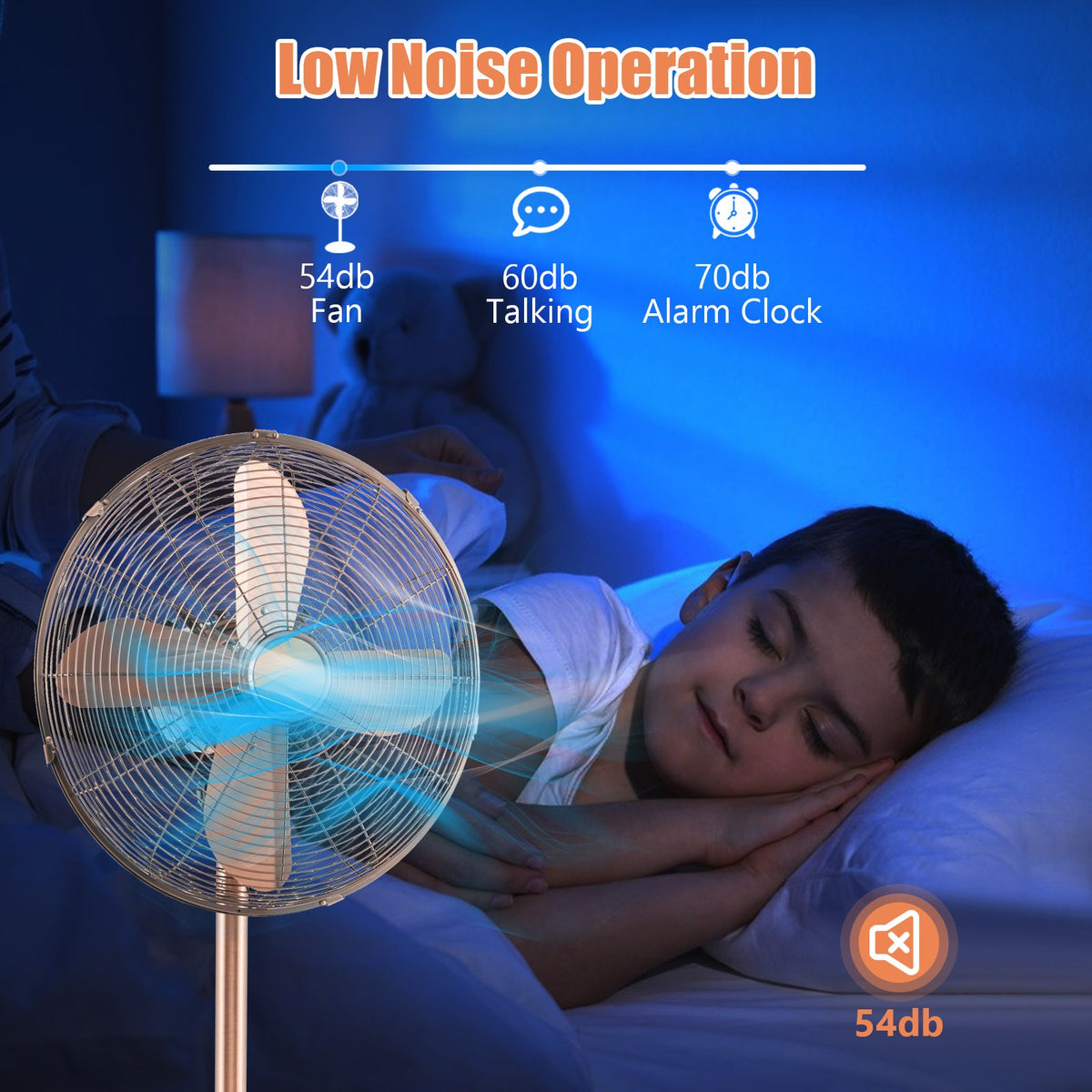 16 Inch Pedestal Standing Fan Oscillating Pedestal Fan with 3 Speeds and Adjustable Height-Copper view 9