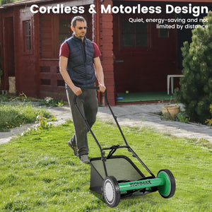 16 Inch Push Lawn Mower with 5 Steel Blades and Grass Catcher Bag-Green view 4