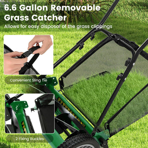 16 Inch Push Lawn Mower with 5 Steel Blades and Grass Catcher Bag-Green view 6