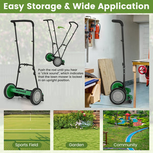 16 Inch Push Lawn Mower with 5 Steel Blades and Grass Catcher Bag-Green view 8