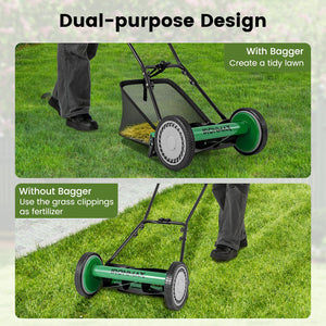 16 Inch Push Lawn Mower with 5 Steel Blades and Grass Catcher Bag-Green view 9