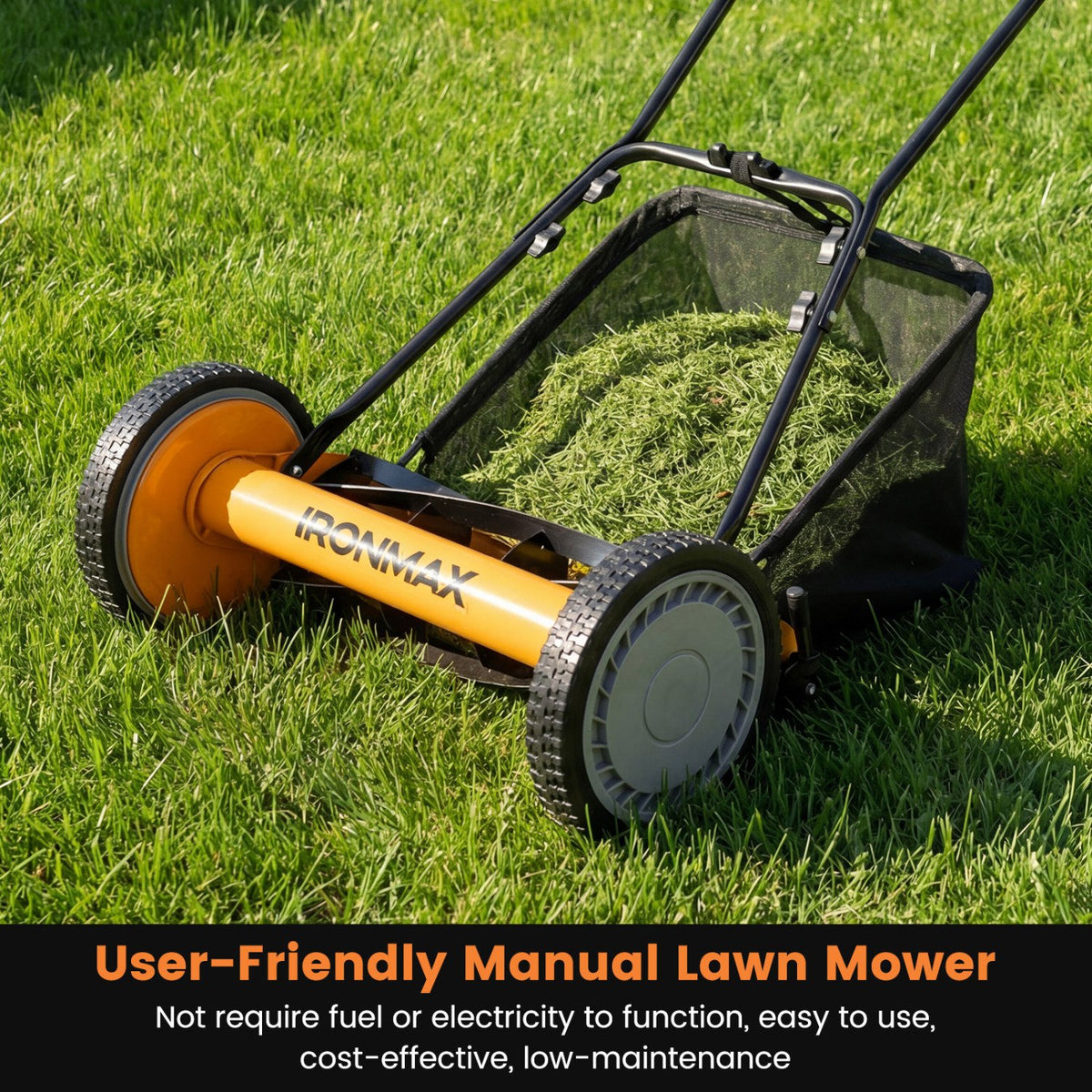16 Inch Push Lawn Mower with 5 Steel Blades and Grass Catcher Bag-Orange view 4