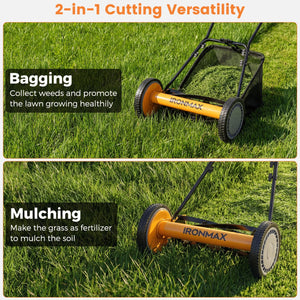 16 Inch Push Lawn Mower with 5 Steel Blades and Grass Catcher Bag-Orange view 5