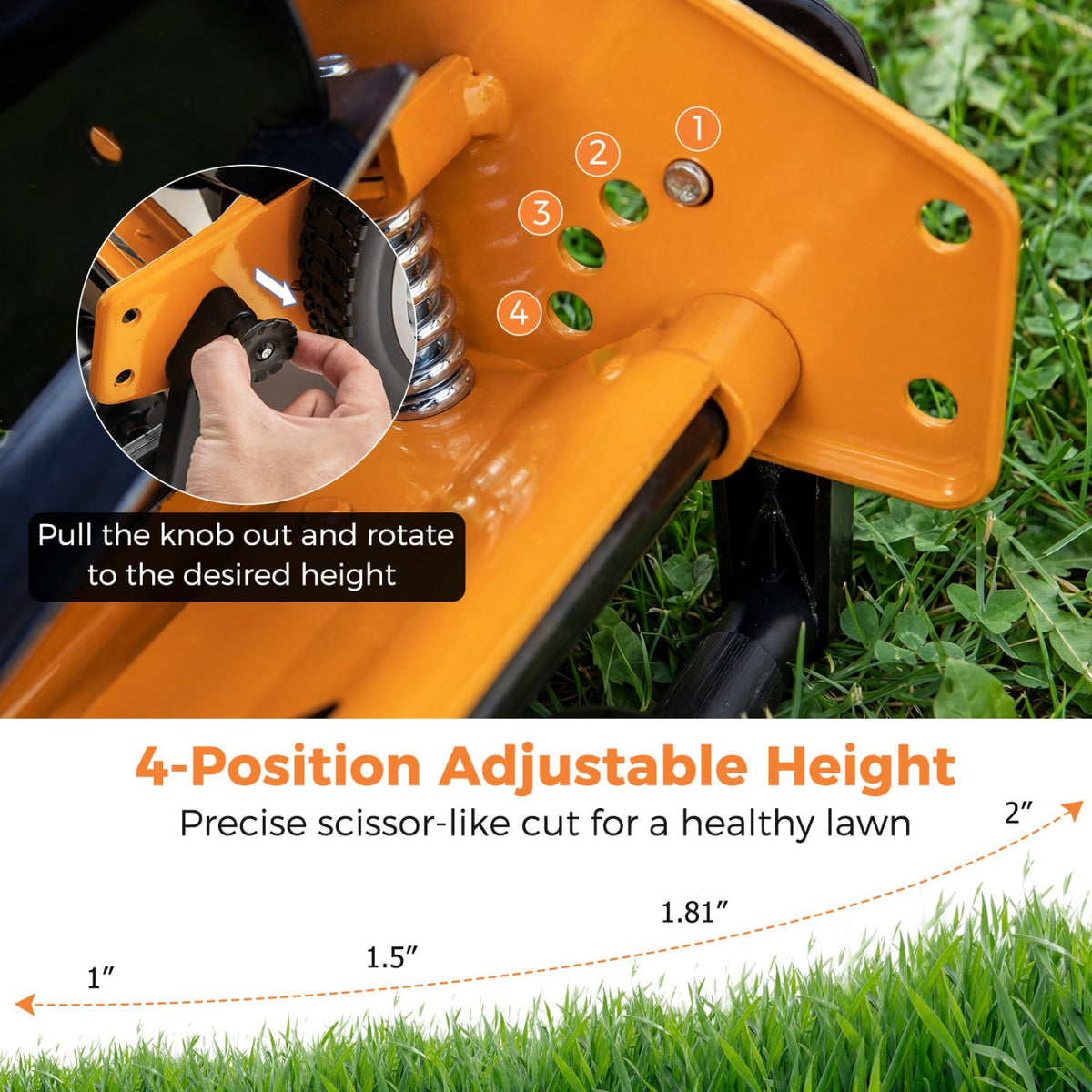16 Inch Push Lawn Mower with 5 Steel Blades and Grass Catcher Bag-Orange view 7