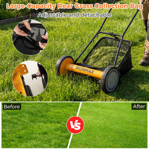16 Inch Push Lawn Mower with 5 Steel Blades and Grass Catcher Bag-Orange view 8