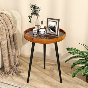 16 Inch Round End Table with Sea Shell Decoration and Epoxy Resin Finish-Brown view 2