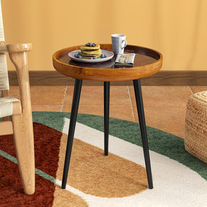 16 Inch Round End Table with Sea Shell Decoration and Epoxy Resin Finish-Brown view 3
