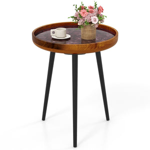 16 Inch Round End Table with Sea Shell Decoration and Epoxy Resin Finish-Brown view 4