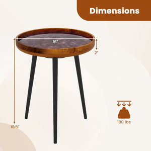 16 Inch Round End Table with Sea Shell Decoration and Epoxy Resin Finish-Brown view 5