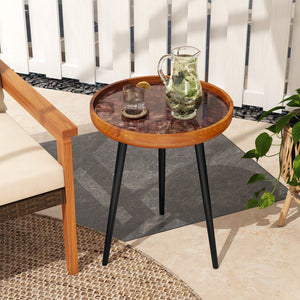 16 Inch Round End Table with Sea Shell Decoration and Epoxy Resin Finish-Brown view 6