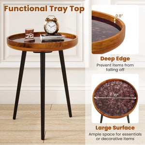 16 Inch Round End Table with Sea Shell Decoration and Epoxy Resin Finish-Brown view 8