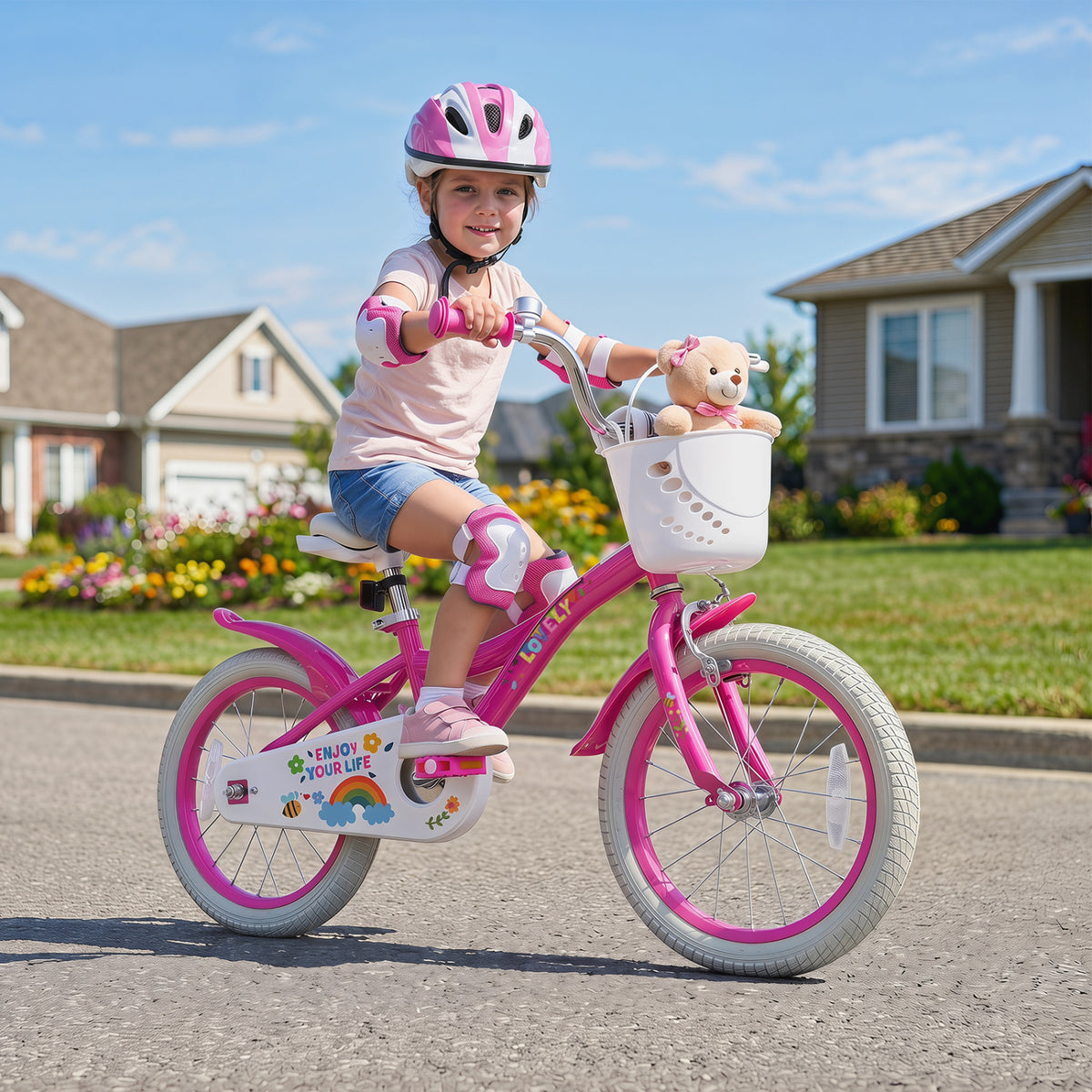 16 Inches Girls Bike for 4-7 Years Old with Basket - Spring Party, Pink view 2