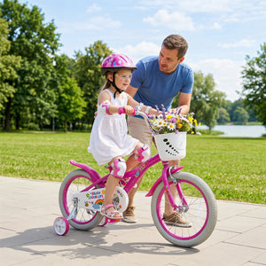 16 Inches Girls Bike for 4-7 Years Old with Basket - Spring Party, Pink view 3