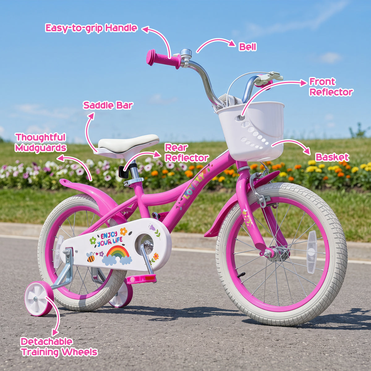 16 Inches Girls Bike for 4-7 Years Old with Basket - Spring Party, Pink view 6