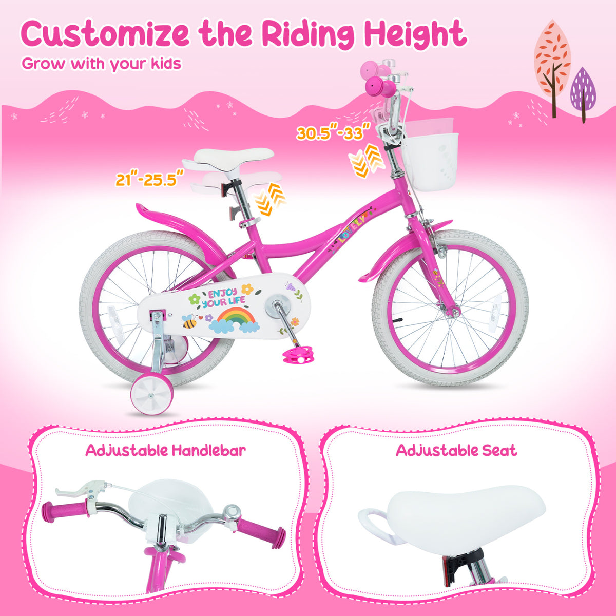 16 Inches Girls Bike for 4-7 Years Old with Basket - Spring Party, Pink view 7