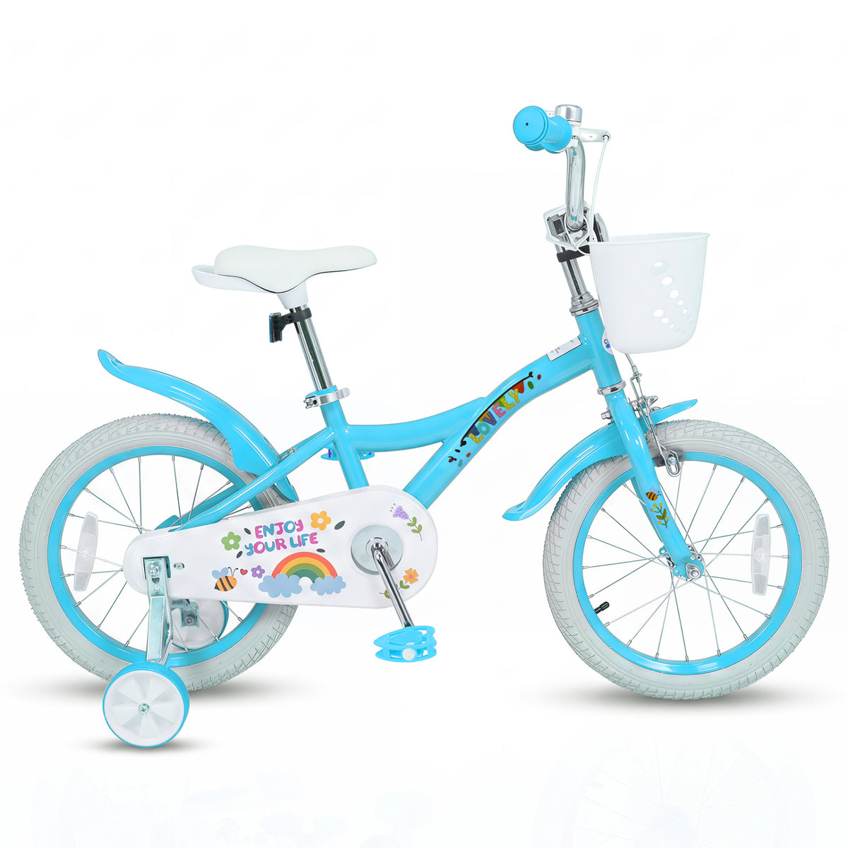 16 Inches Girls Bike for 4-7 Years Old with Training Wheels and Basket Spring Party Blue