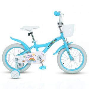 16 Inches Girls Bike for 4-7 Years Old with Training Wheels and Basket Spring Party Blue