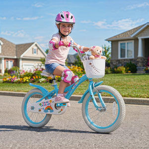 16 Inches Girls Bike for 4-7 Years Old with Training Wheels and Basket Spring Party Blue view 2