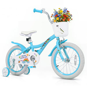 16 Inches Girls Bike for 4-7 Years Old with Training Wheels and Basket Spring Party Blue view 4