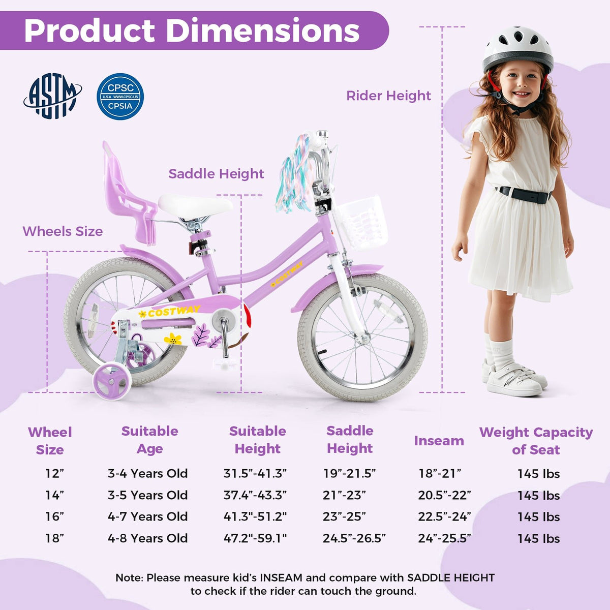16 Inches Girls Bike Kids Bicycle with Doll Seat and Streamers for Children 4-7 Years Old view 4