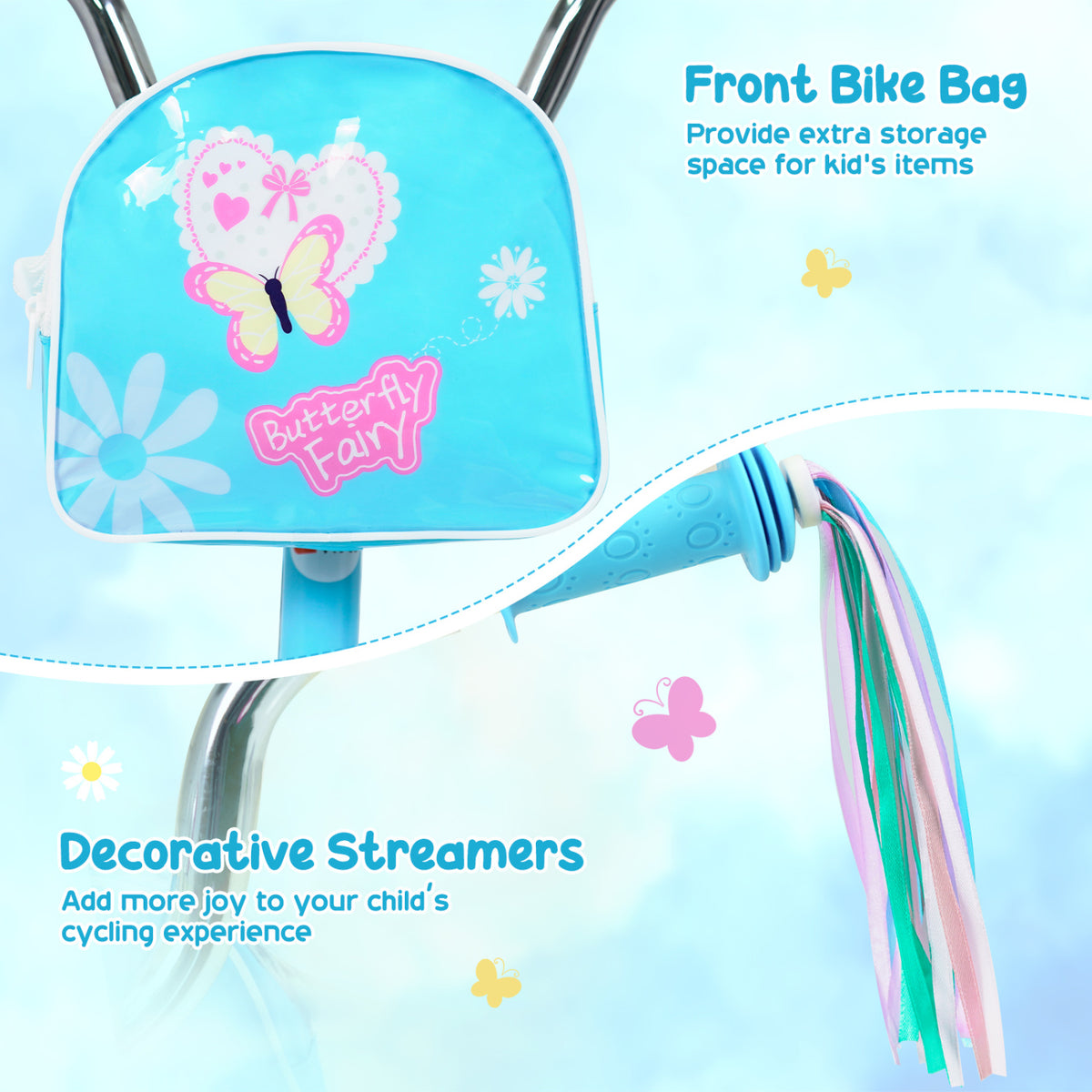 16 Inches Girls Bike with Front Bag and Streamers for 4-7 Years Blue view 5