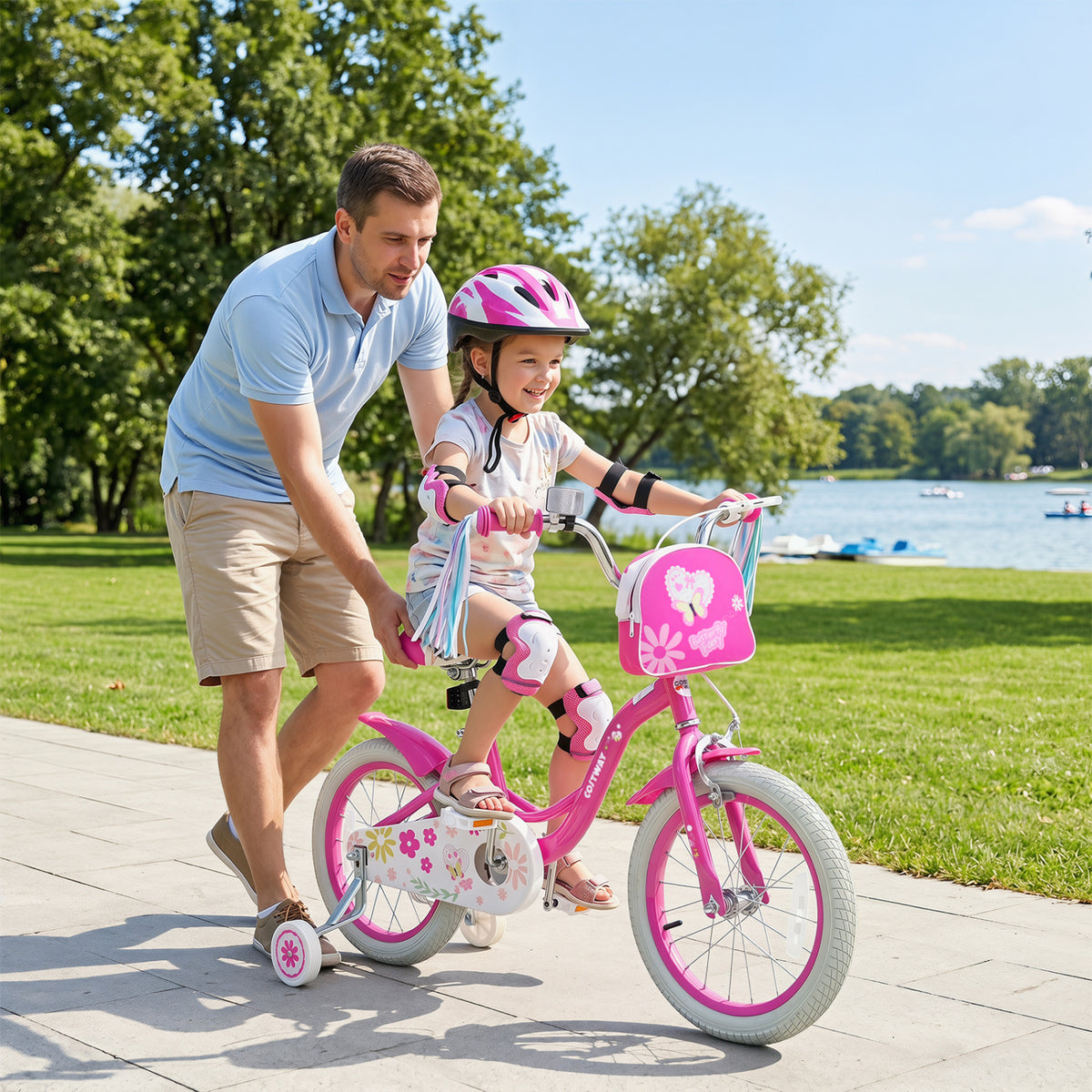 16 Inches Girls Bike with Front Bag and Streamers for 4-7 Years Pink view 2