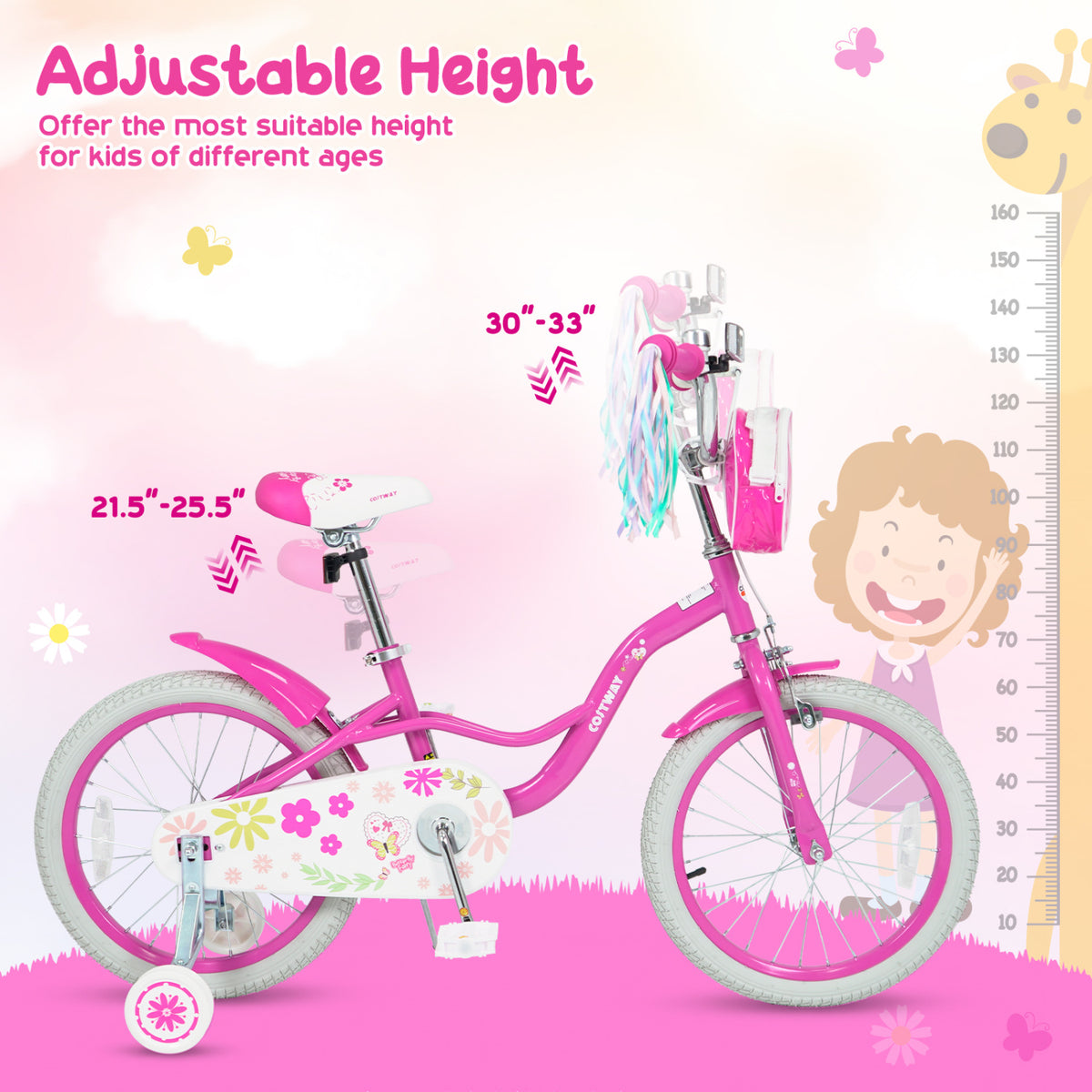 16 Inches Girls Bike with Front Bag and Streamers for 4-7 Years Pink view 6