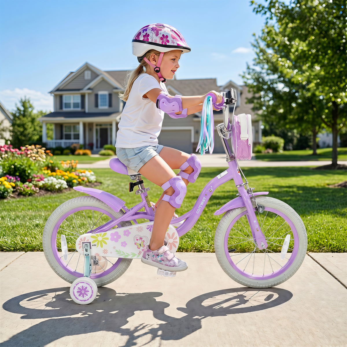 16 Inches Girls Bike with Front Bag and Streamers for 4-7 Years Purple view 3