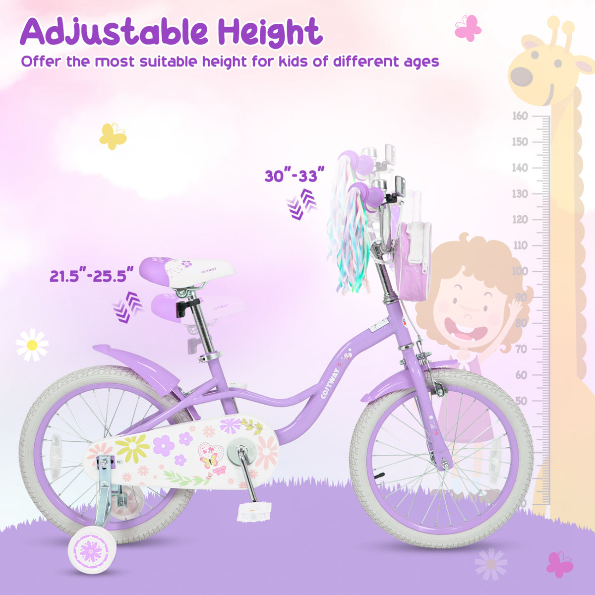 16 Inches Girls Bike with Front Bag and Streamers for 4-7 Years Purple view 6