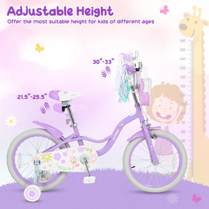 16 Inches Girls Bike with Front Bag and Streamers for 4-7 Years Purple view 6