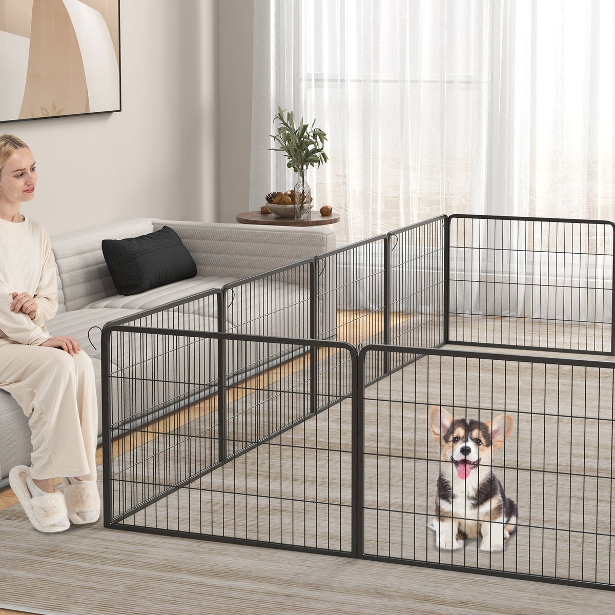 16 Panel 24/32/40 Inches Height Dog Playpen with Lock and Large Door-24 inches view 3