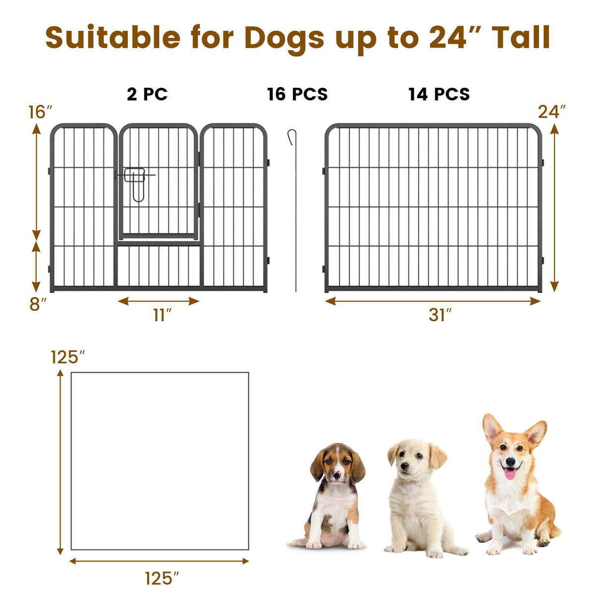 16 Panel 24/32/40 Inches Height Dog Playpen with Lock and Large Door-24 inches view 5