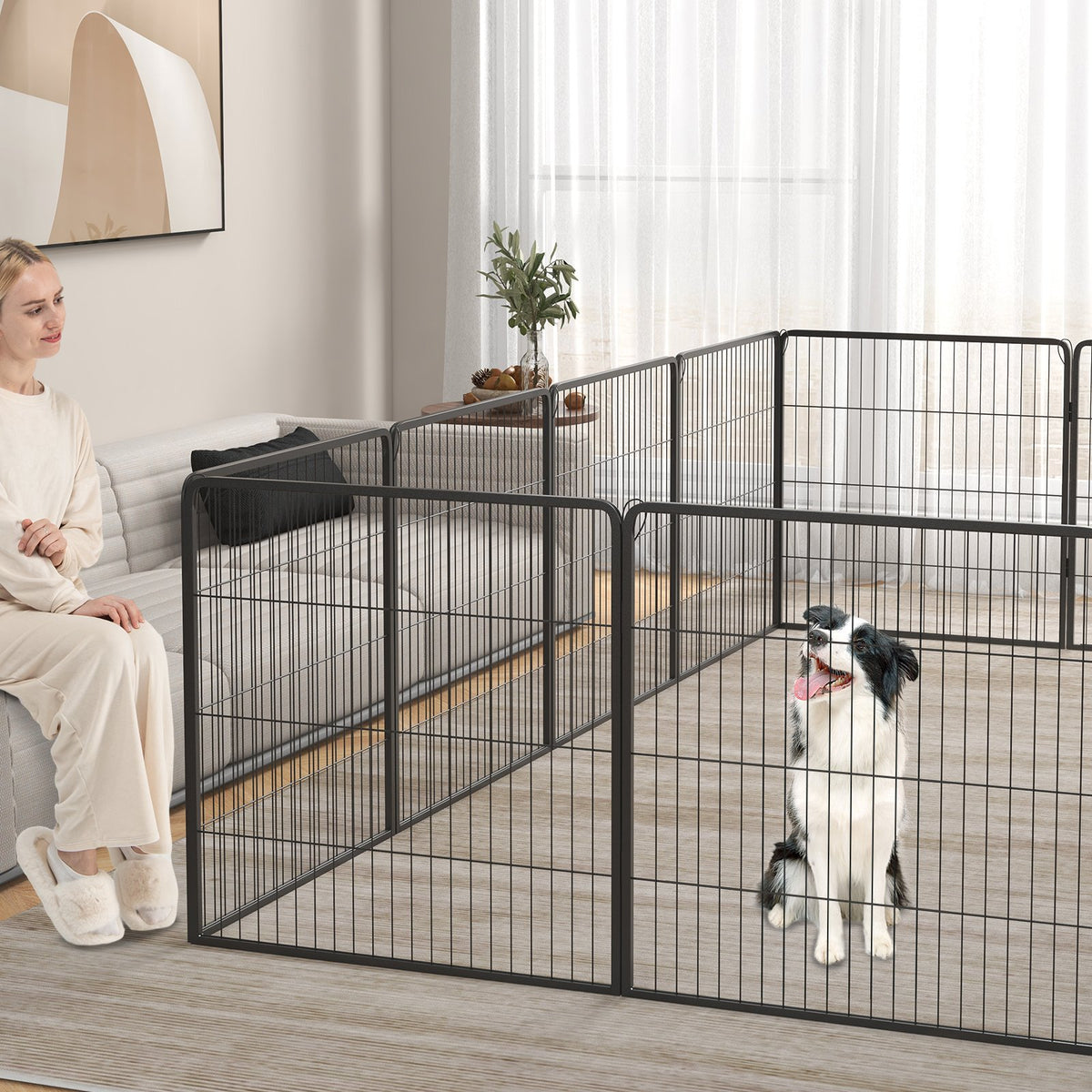 16 Panel 24/32/40 Inches Height Dog Playpen with Lock and Large Door-32 inches view 3