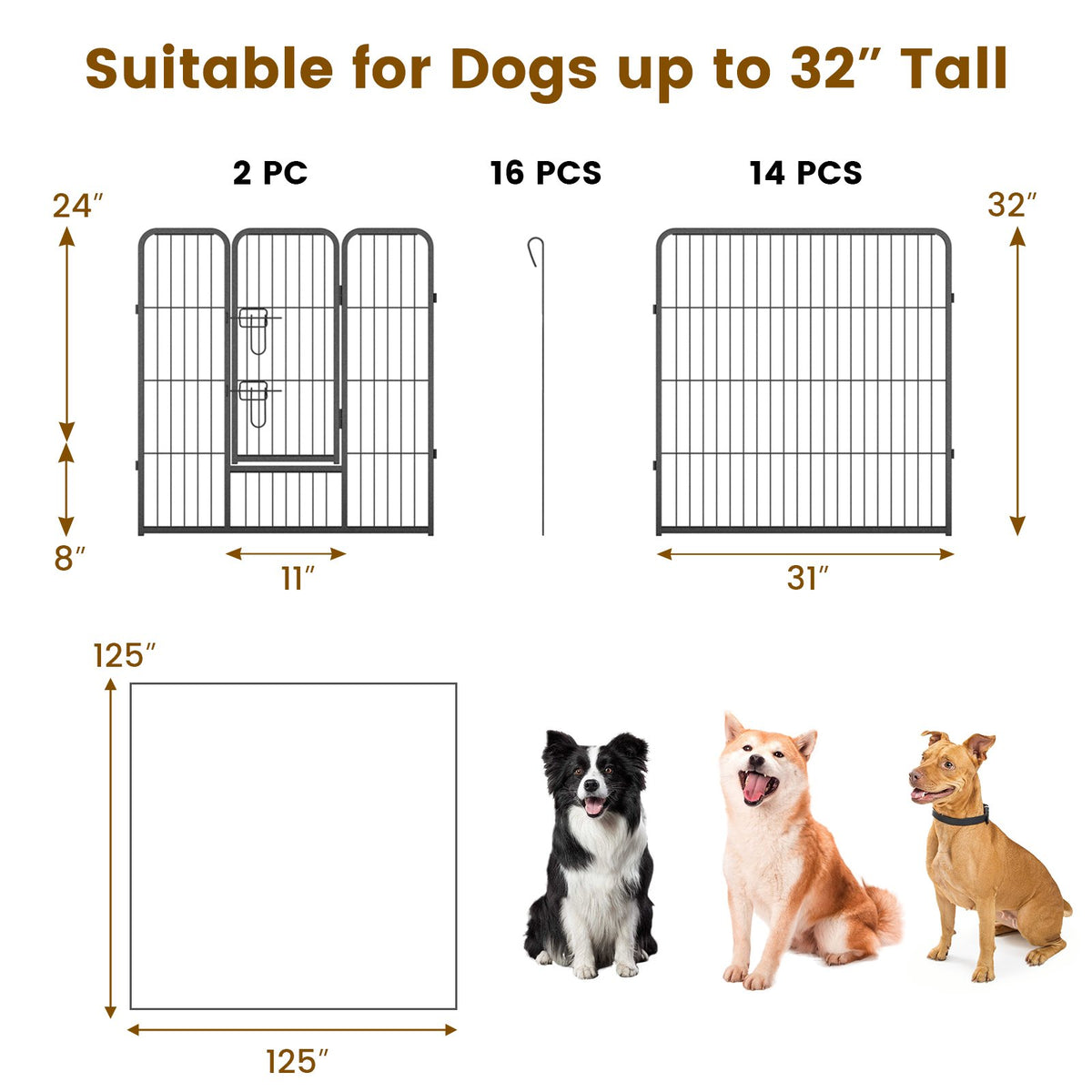 16 Panel 24/32/40 Inches Height Dog Playpen with Lock and Large Door-32 inches view 5