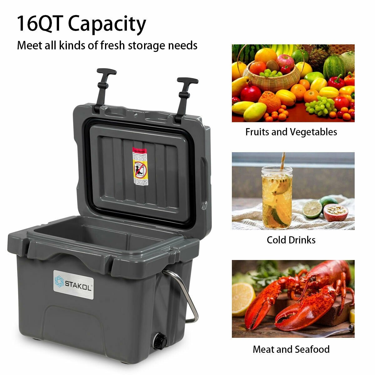 16 Quart 24-Can Capacity Portable Insulated Ice Cooler with 2 Cup Holders-Gray view 6