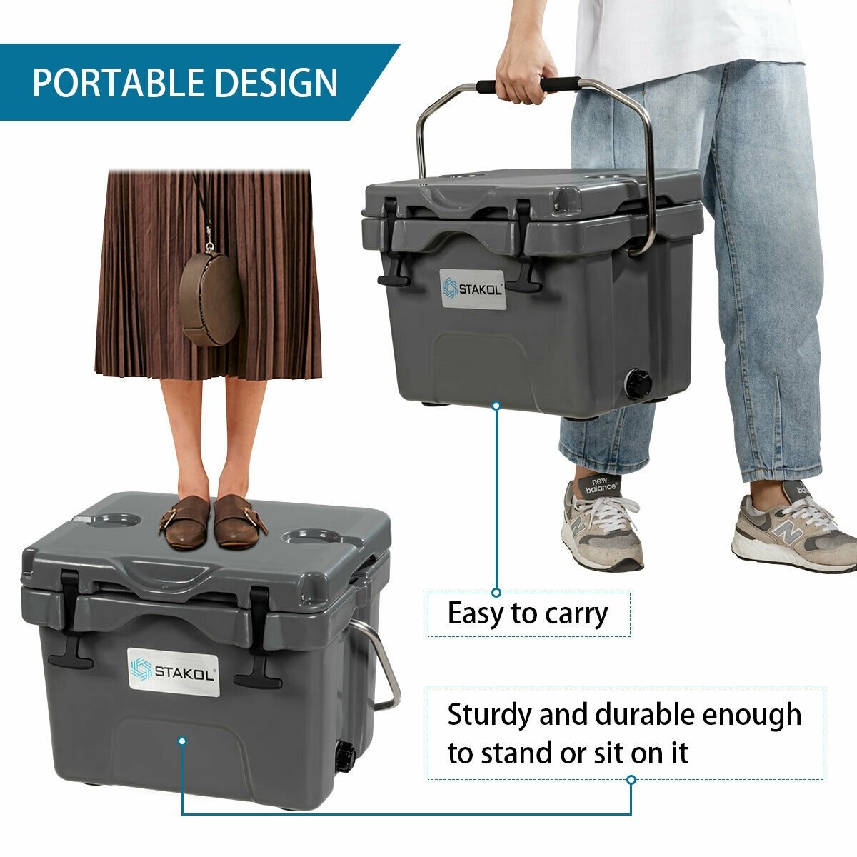 16 Quart 24-Can Capacity Portable Insulated Ice Cooler with 2 Cup Holders-Gray view 7