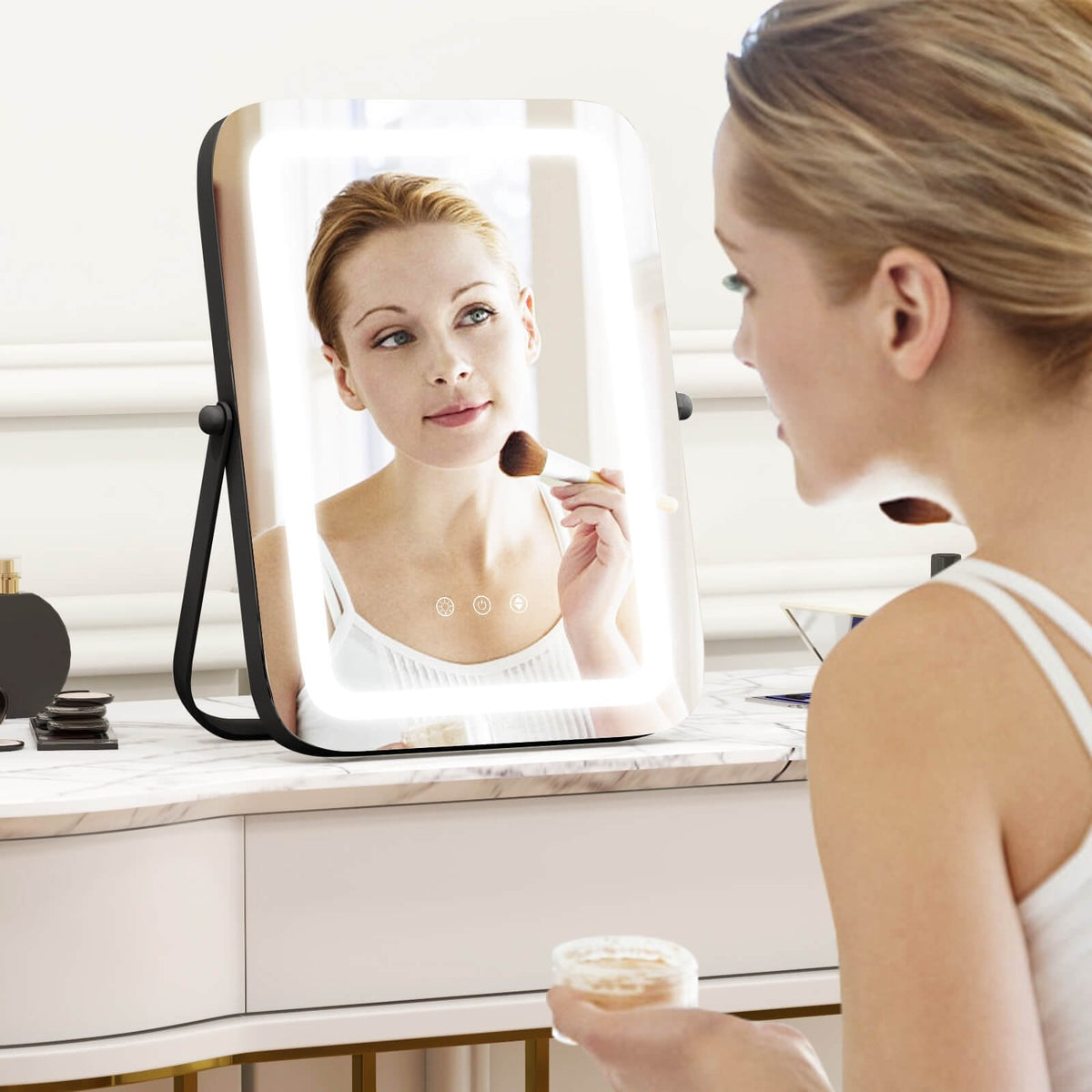 16 x 12 Inch Rectangular Vanity Makeup Mirror with 3 Color Dimmable Lighting-Black view 3