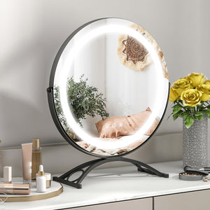 16 x 16 Inch Round LED Vanity Mirror with 3-Color Lighting and Brightness Dimming-Black view 3