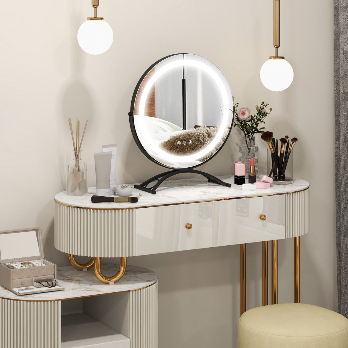 16 x 16 Inch Round LED Vanity Mirror with 3-Color Lighting and Brightness Dimming-Black view 4