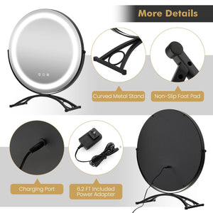 16 x 16 Inch Round LED Vanity Mirror with 3-Color Lighting and Brightness Dimming-Black view 6