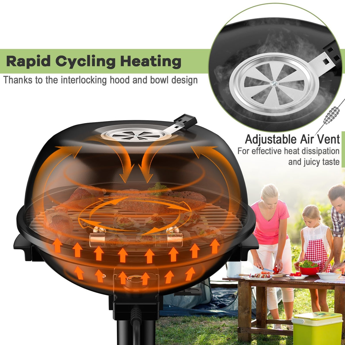 1600W Portable Electric BBQ Grill with Removable Non-Stick Rack-Black view 7