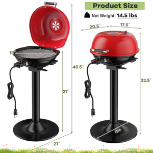 1600W Portable Electric BBQ Grill with Removable Non-Stick Rack-Black & Red view 5